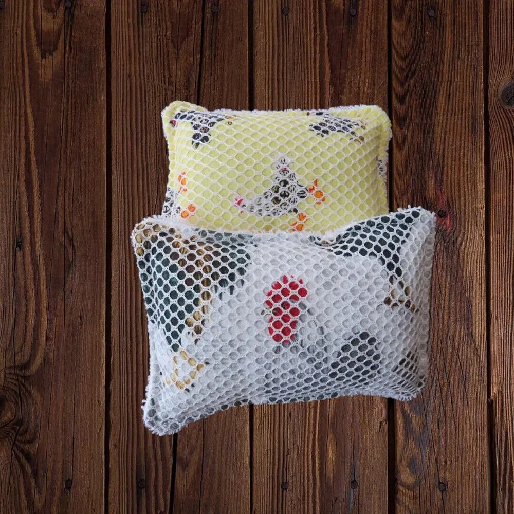 Reusable Sponge Roosters and Chicken Dish Scrubby Set of 2